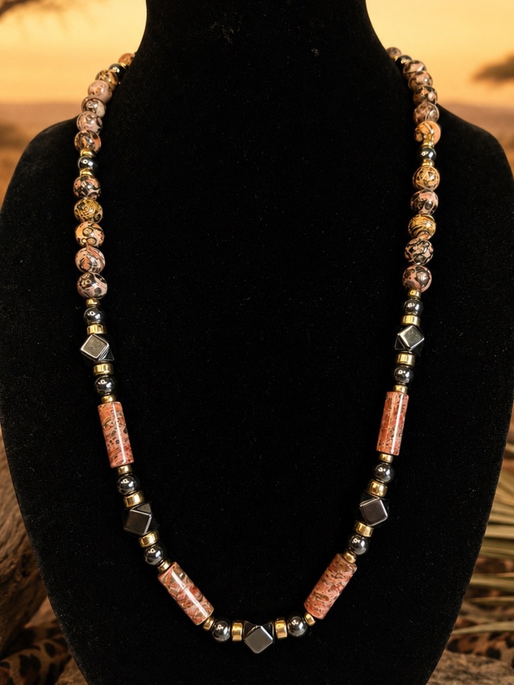 Leopard Skin Jasper with Hematite and Gold Plated Accents